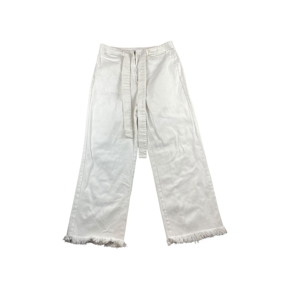 Gilli White Wide Leg Belted Cropped Jeans‎ Frayed Hem Size 2